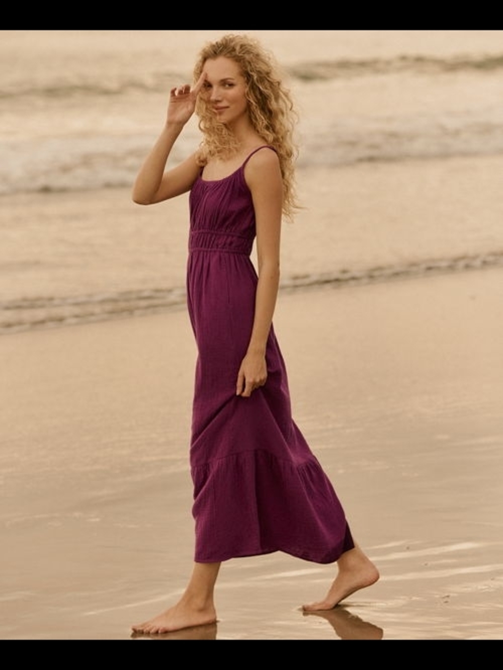 Pact Plum Tiered Maxi Dress with Smocked Waist
